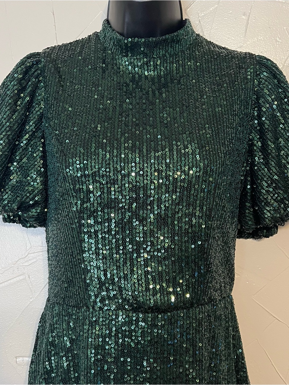 Altar’d State Green Sequin Mini Dress Puff Sleeve Open Back Size M